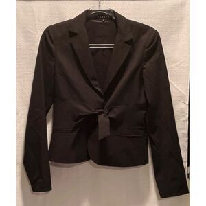Theory Galina Law Chalk Stripe Tie Front Wool Blazer Womens 4 Black Office Siren